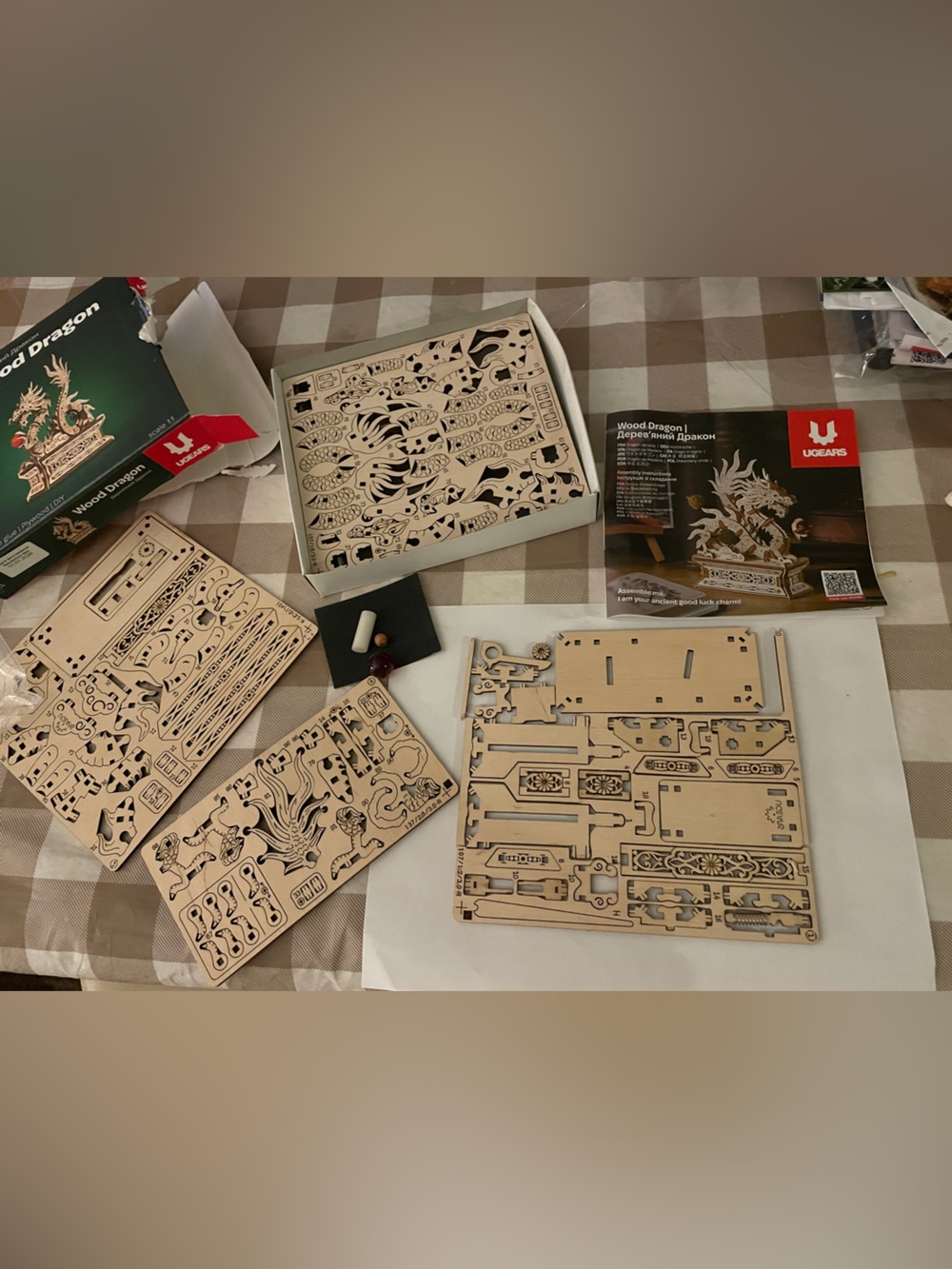 UGEARS Wood Dragon 3D Laser-Cut Puzzle Kit *1 page piece taped/box is taped*